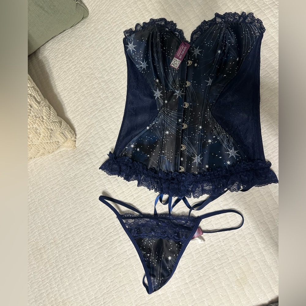 Navy Blue Starry Corset Lingerie Set